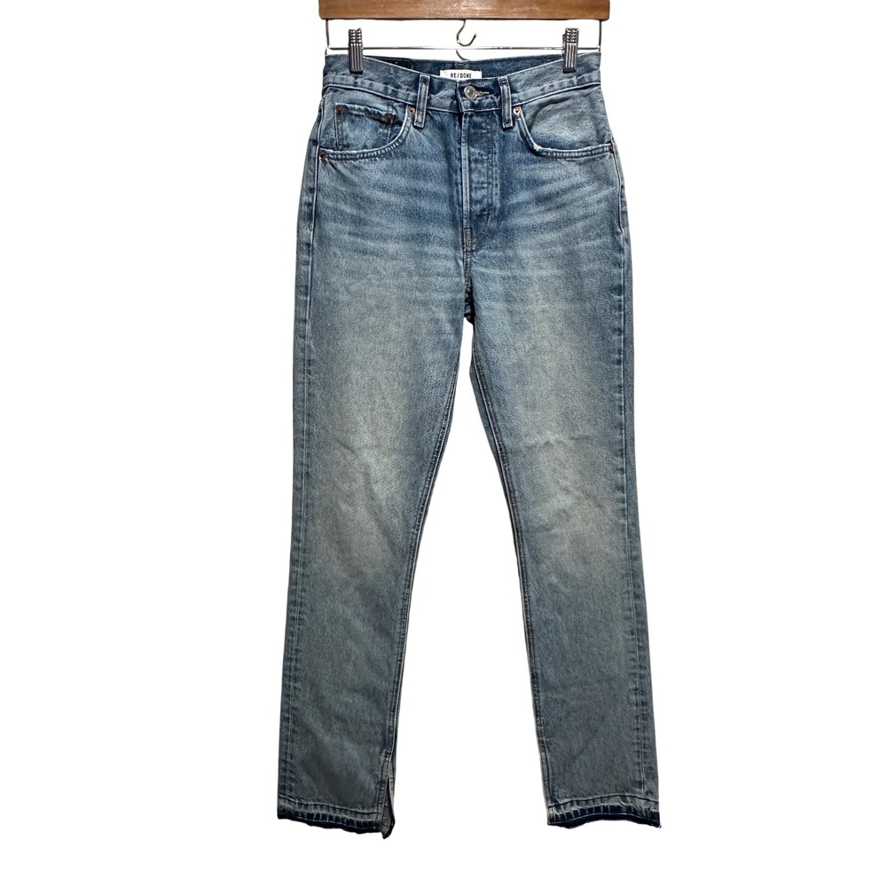 RE/DONE Straight Leg‎ Jeans Womens 25x32 Blue Raw Hem Button Fly Denim Organic